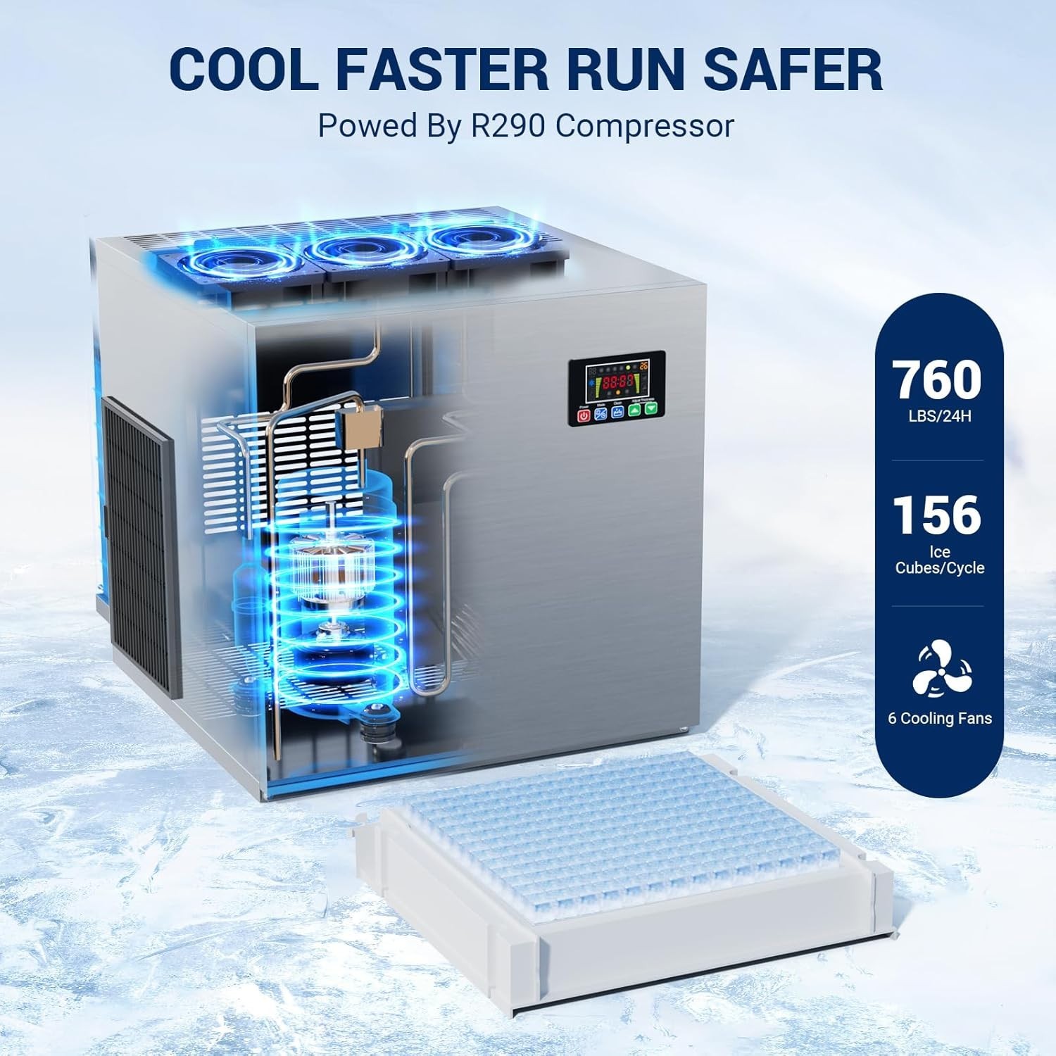 760lbs/24H Commercial Ice Maker Machine Good Compressor with 650lbs Storage Bin