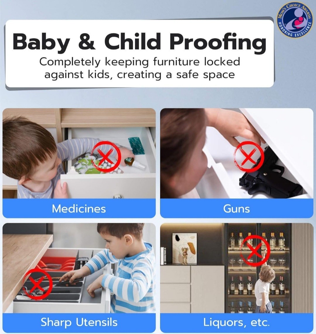 Smart Cabinet Lock, Hidden No Drill Adhesive Magnetic Baby Proofing Child Proof
