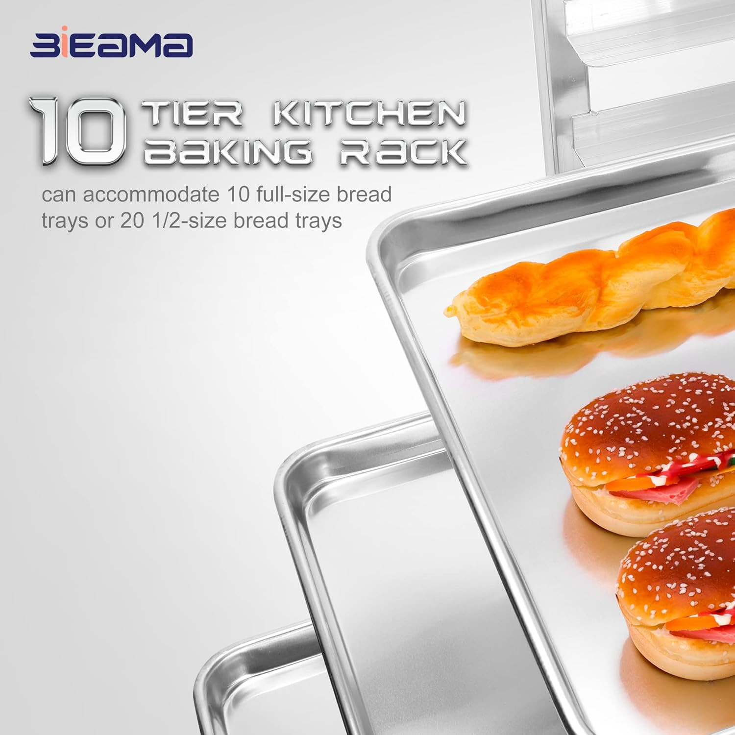10-Tier Sheet Pan Rack, NSF Bun Pan Rack, Aluminum Bakery Rack, Home Commercial