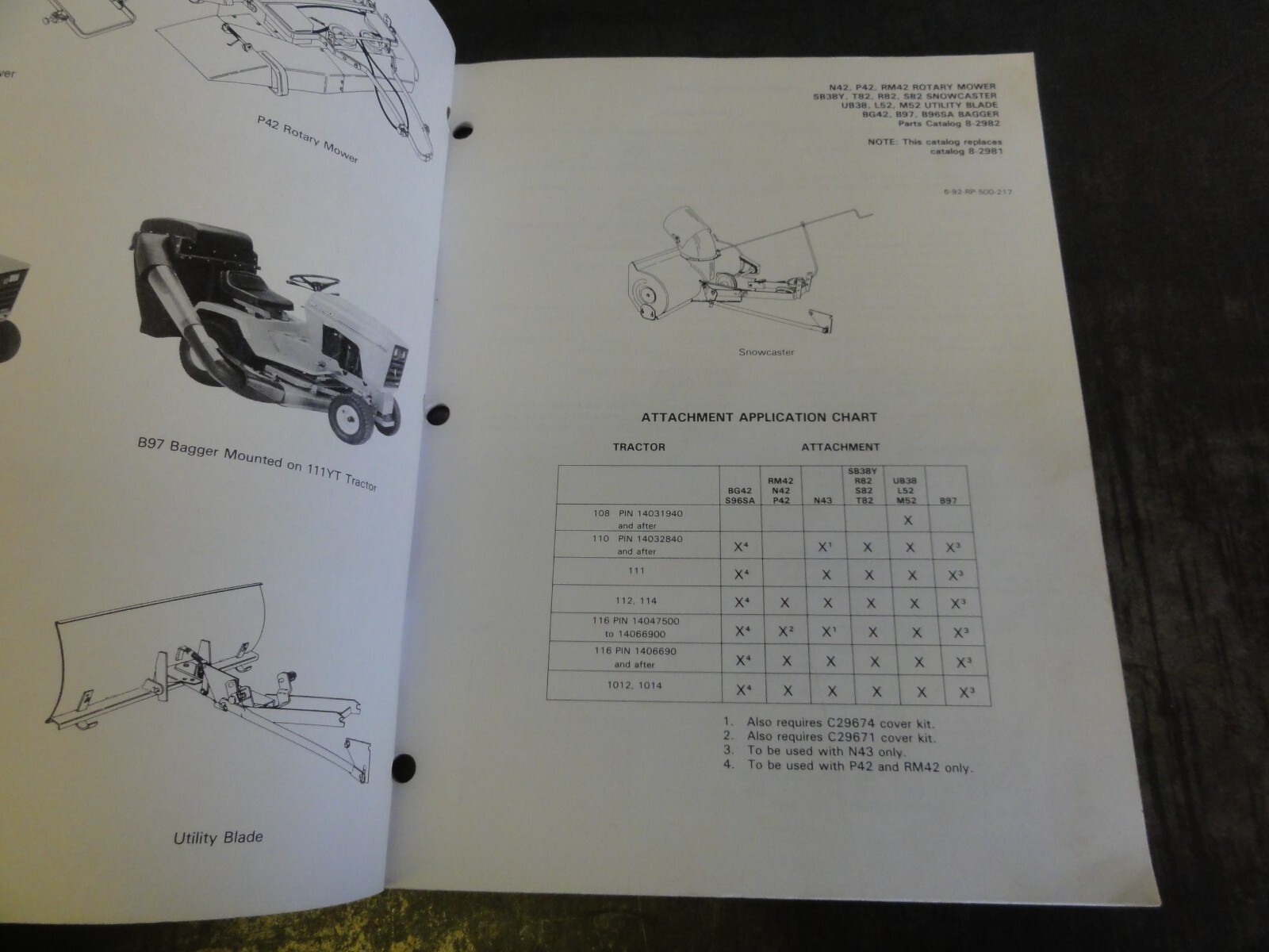 Ingersoll N42 P42 RM42 N43 Rotary Mower SB38Y T82 R82 Snowcaster Parts Catalog