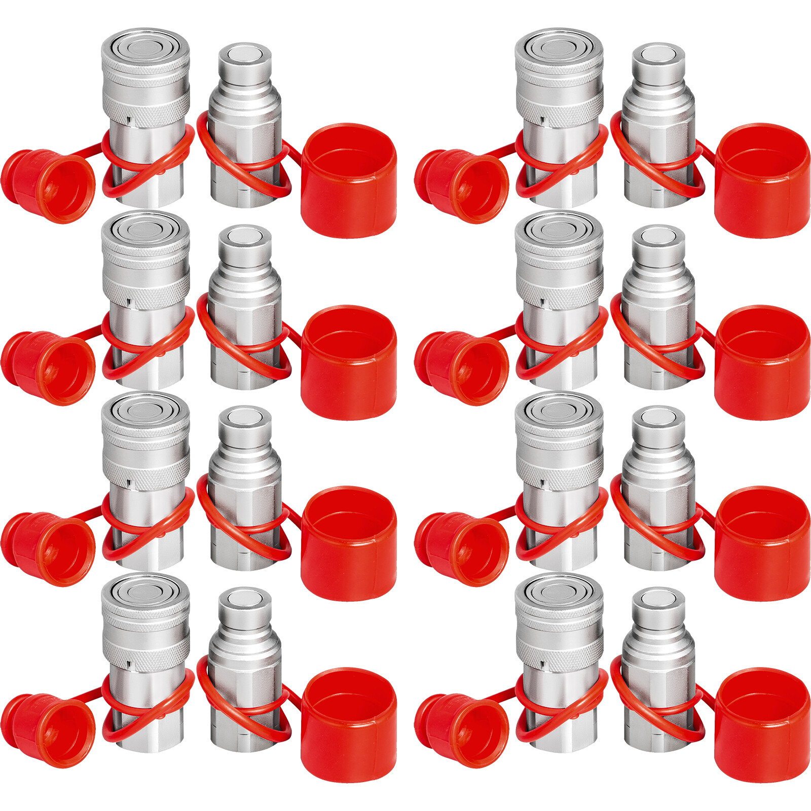 8 Sets 1/2″ NPT Skid Steer Flat Face Hydraulic Quick Connect Couplers for Bobcat
