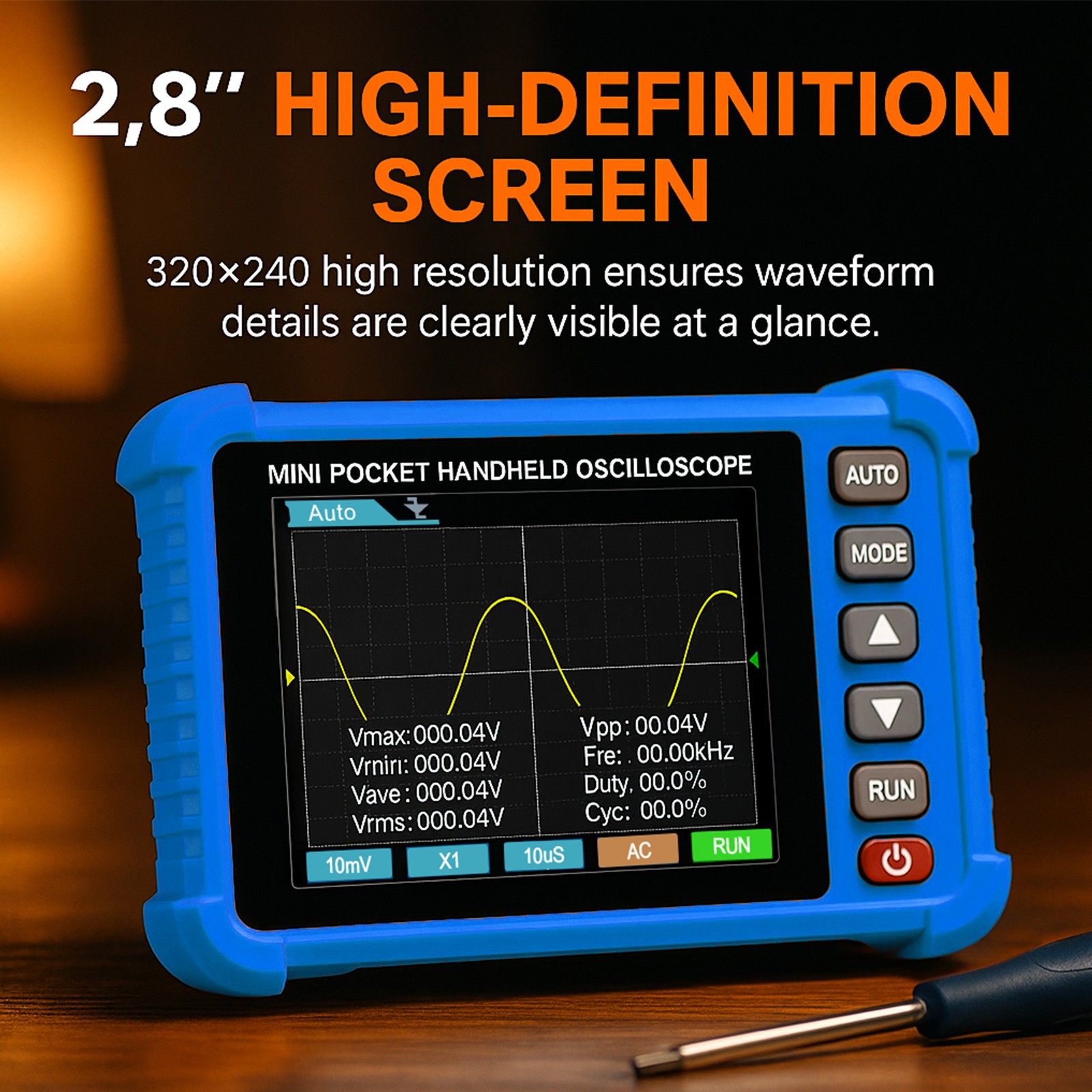 Mini Oscilloscope Handheld – 500kHz Bandwidth, AUTO Set, Perfect for Electronics