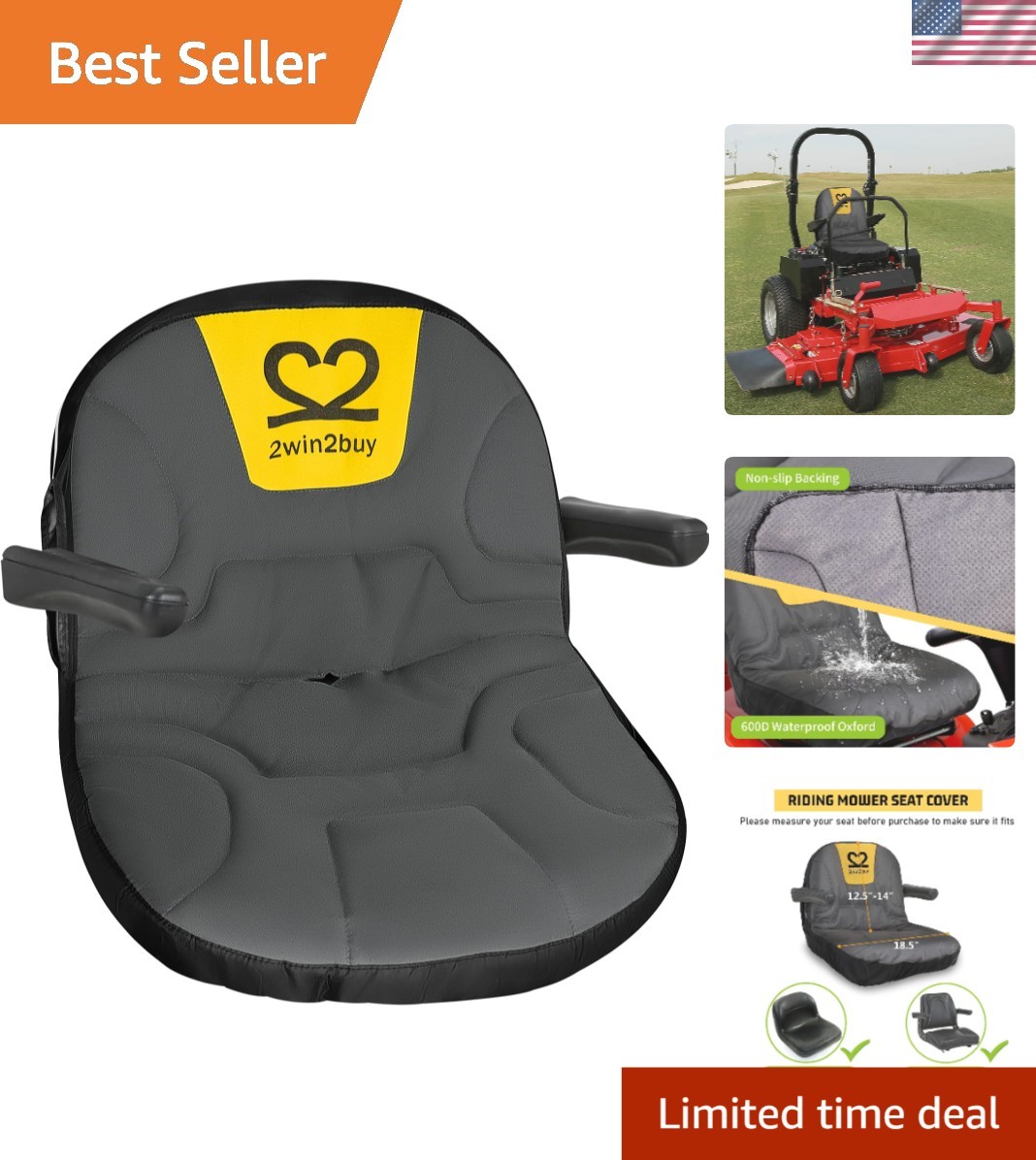 Universal Fit Heavy Duty Lawn Mower Seat Cover with Non-Slip Backing