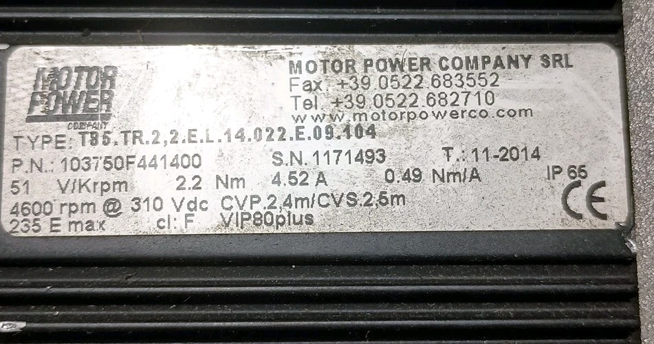 MOTOR POWER Co. Servo Motor 103750F441400 4600rpm@310vdc 235 Emax