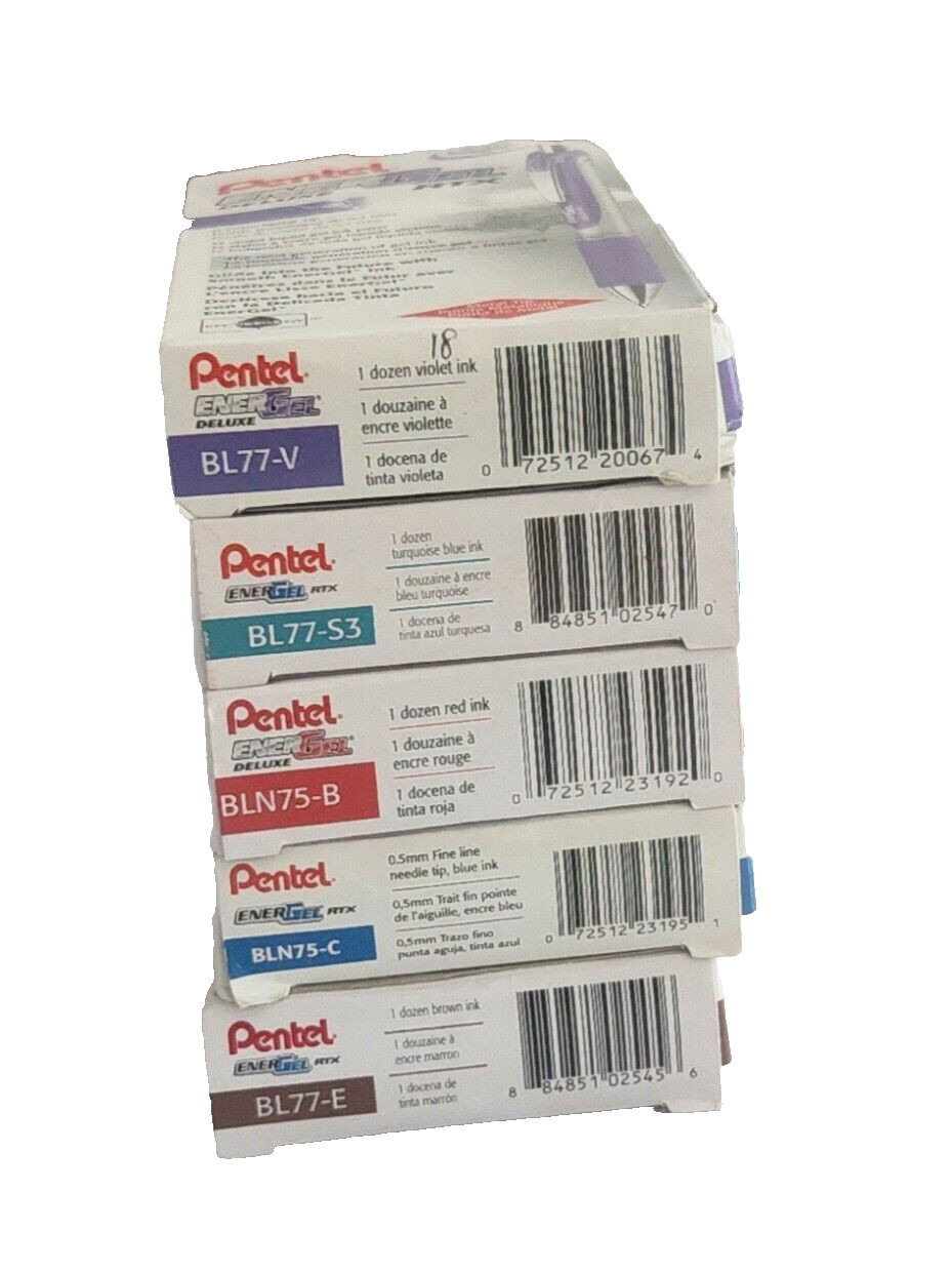 Pentel Deluxe Retractable Gel Pen ENERGEL RTX 5 Color Ink & barrel 5 pack 12=72