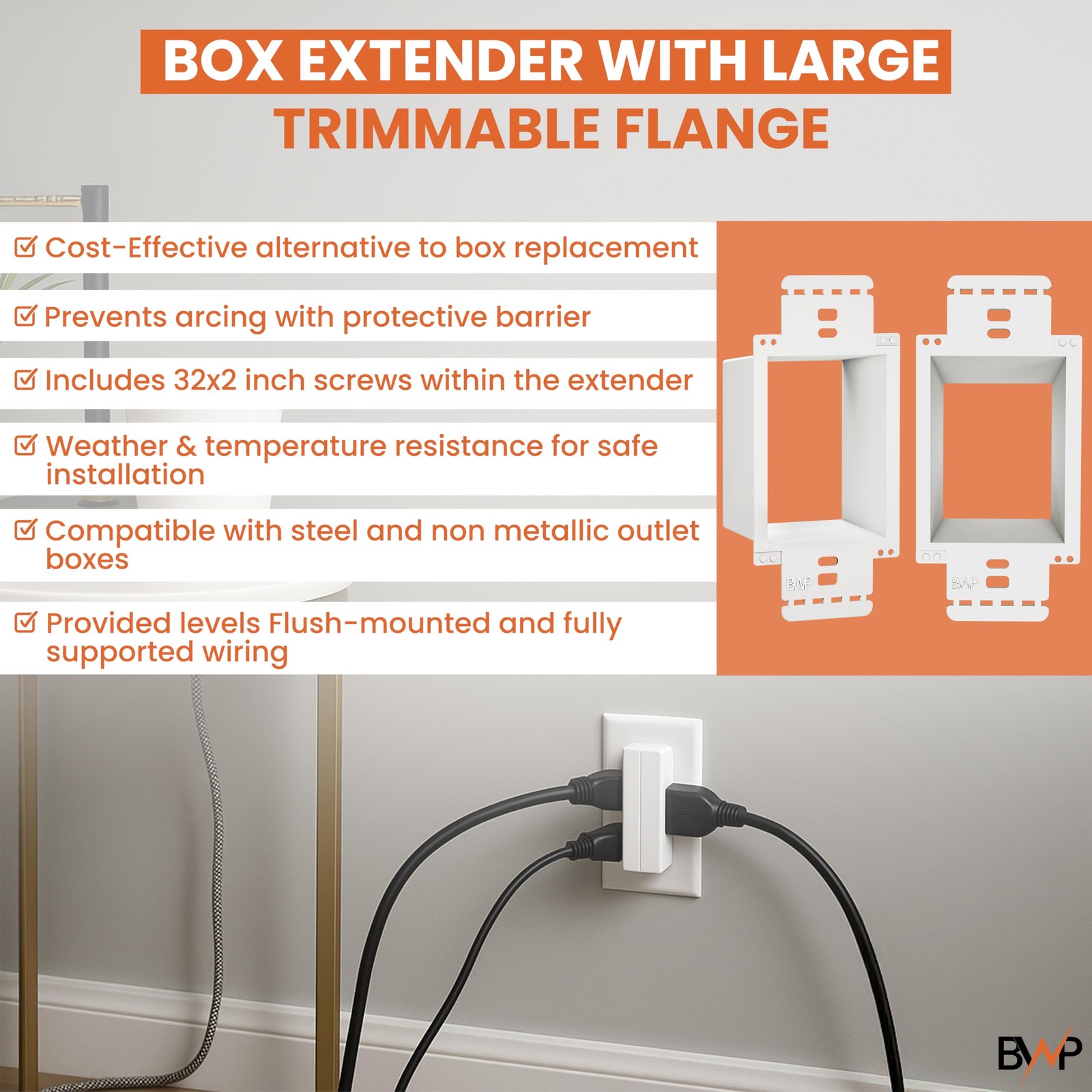 BWP 2 Pack Electrical Outlet Box Extender 1 Gang – Electrical Box Extender wi…