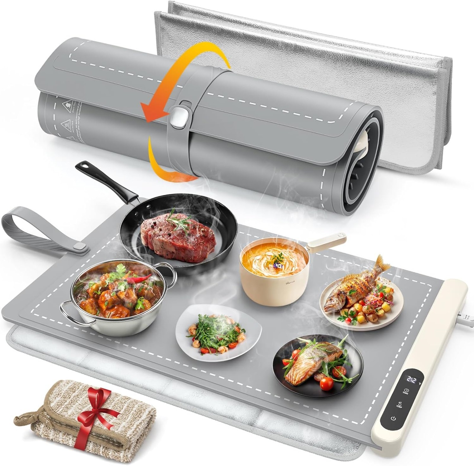 Food Warming Mat with Heat Resistant Pad, 6 Heat Settings, 6H Timer, Portable
