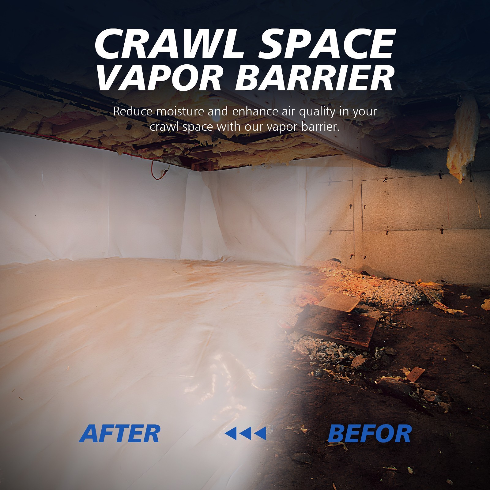 1000 SQFT 10×100 White Crawlspace Flooring Underlayment Vapor Barrier iNSULATION