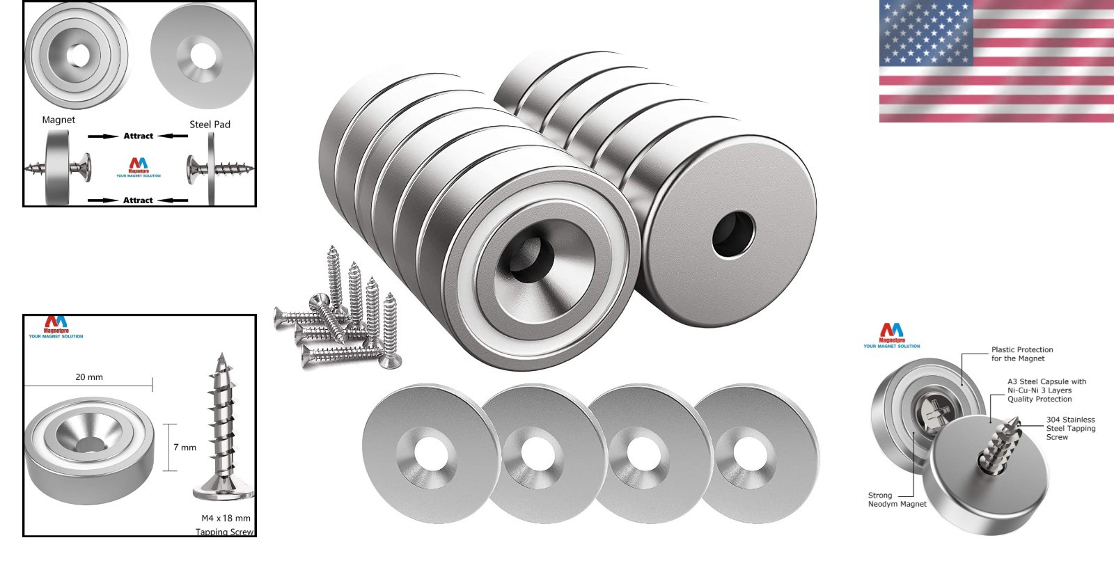 12 Neodymium Magnets 25LB with Steel Counterparts – 0.79″x0.28″ Quality