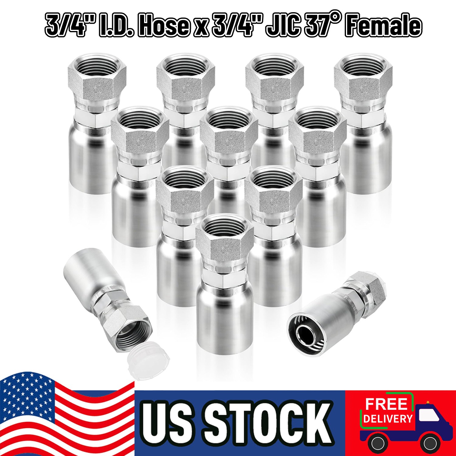 12 Pack Hydraulic Hose Fittings: 3/4″ I.D. Hose x 3/4″ JIC 37° Flare Female NEW