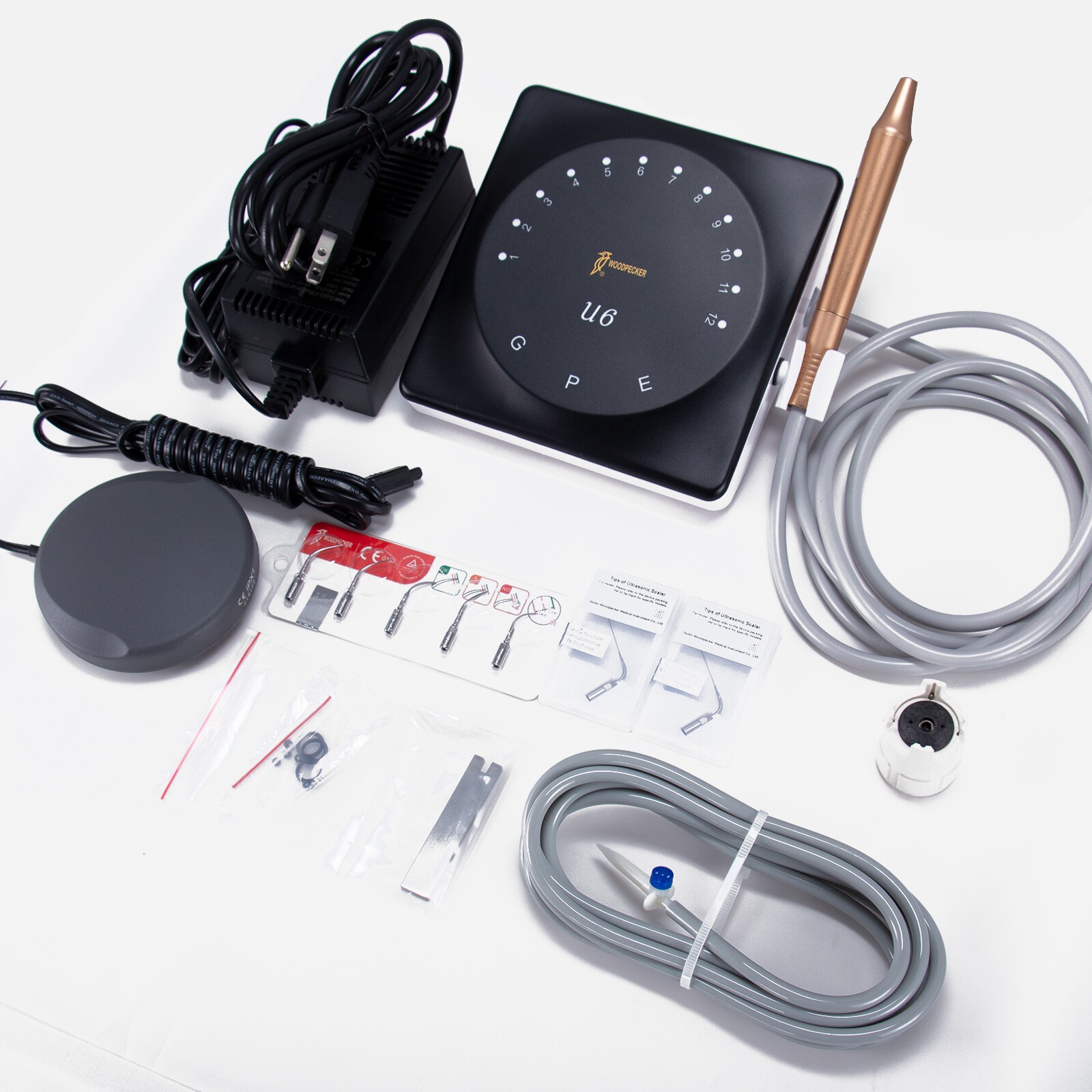 100% Woodpecker Dental U6/U6 LED Ultrasonic Piezo Scaler HW-6 Handpiece 7 Tips