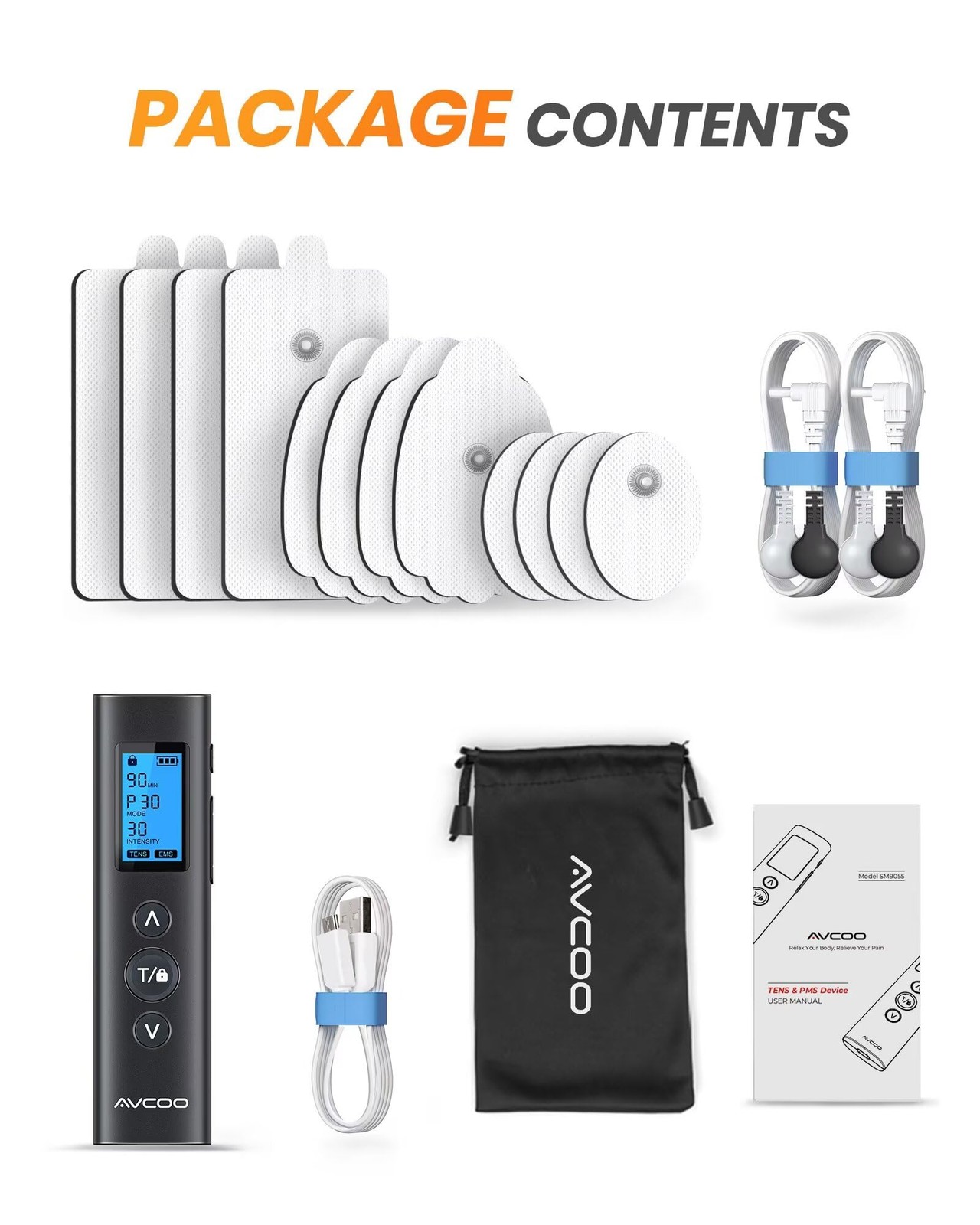 AVCOO 30 Modes TENS EMS Unit Compact Muscle Stimulator for Pain Relief Black