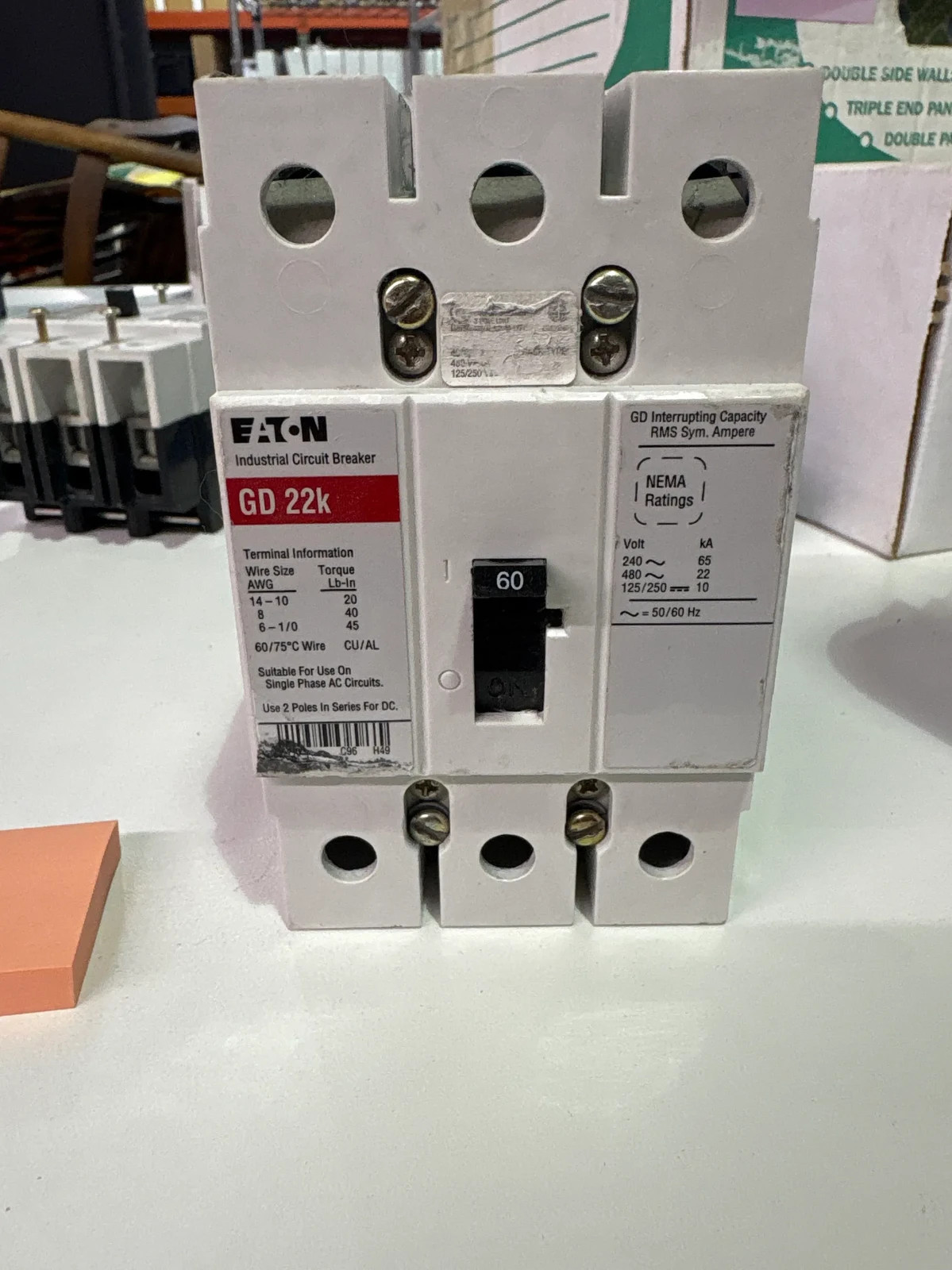 Eaton GD 22k 60A 3 Pole Circuit Breaker Industrial Electrical Panel