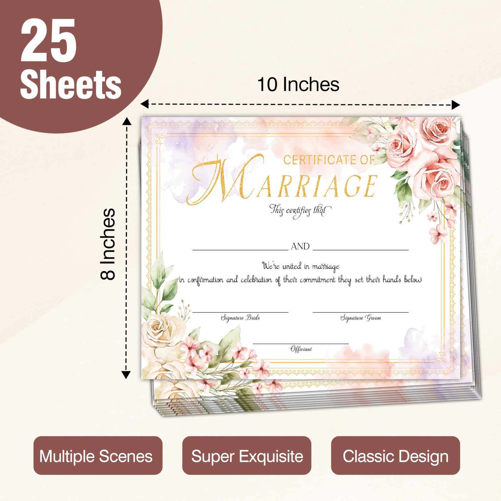 Floral Marriage Certificates, Wedding Certificate for Wedding Ceremony Propos