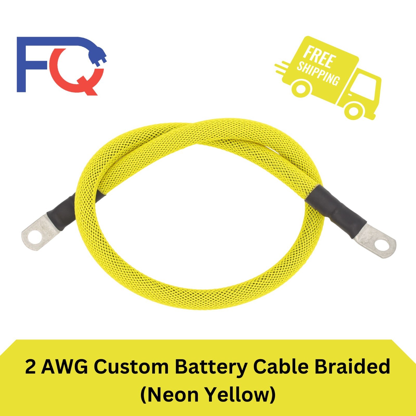 2 AWG Gauge Custom Battery Cable Copper Braided (Neon Yellow)
