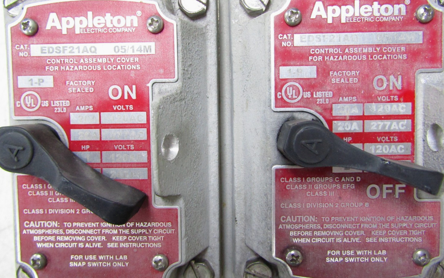 🙌APPLETON 20 AMP DUO EXPLOSION PROOF SNAP SWITCH 120/277 VAC EDSF21AQ EDSC372SA
