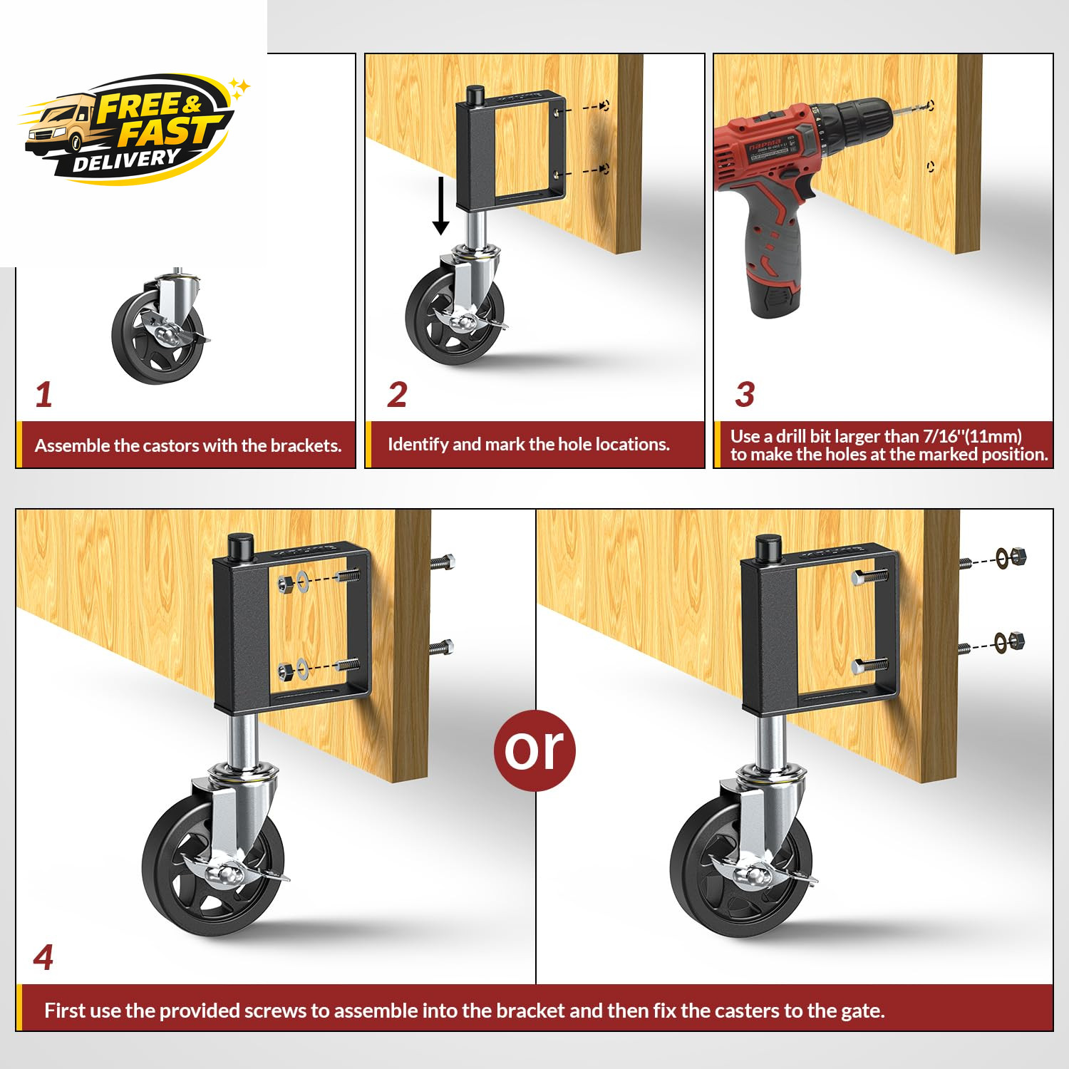 Heavy Duty Gate Caster, Spring Loaded Gate Wheel, Swivel Caster Wheels Wooden