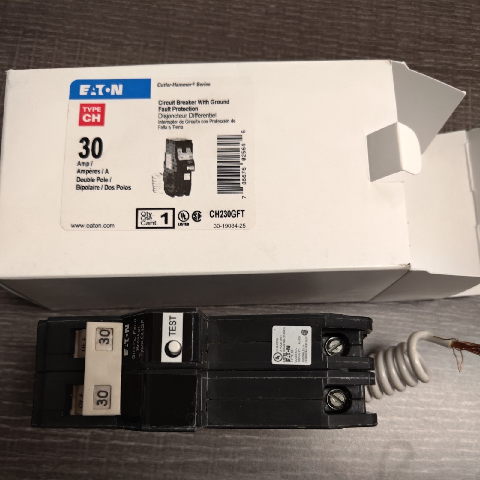 New Eaton 30A GFCI CH230GFT GROUND FAULT circuit Breaker Type CH