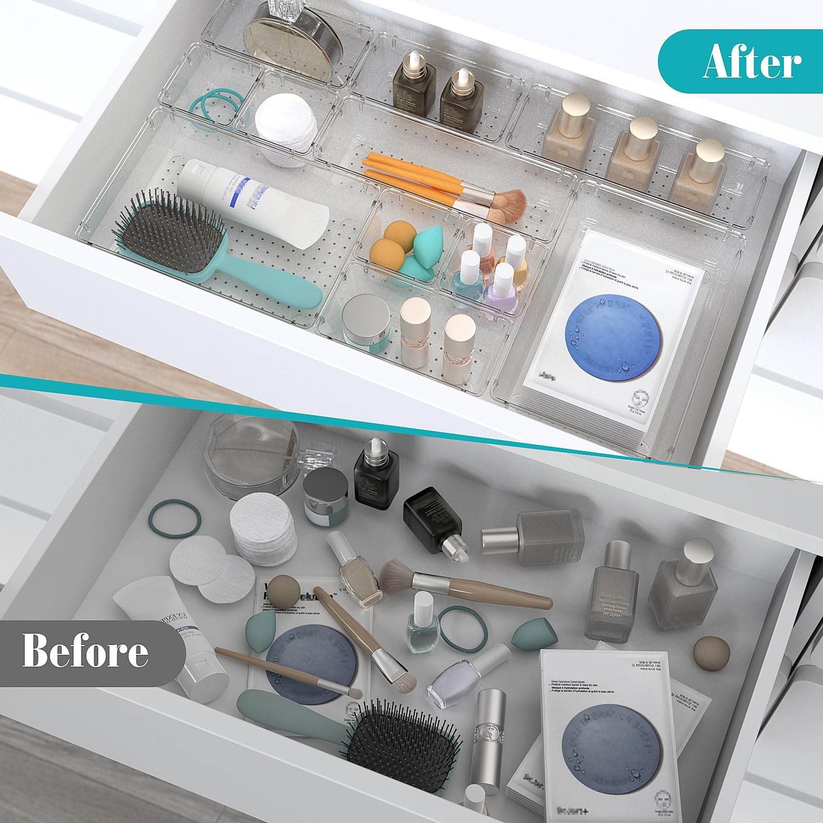 28 PCS Clear Plastic Drawer Organizers Set, 4 Size Desk Drawer Organizer Tray…