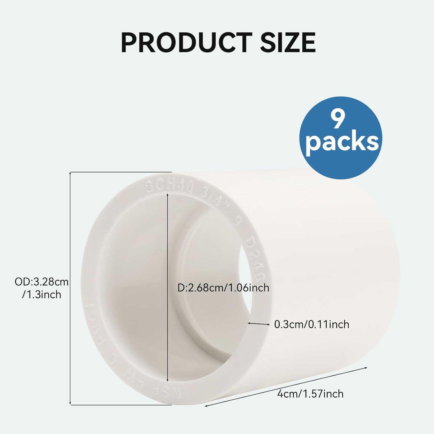 9 Pack 3/4 Inch White PVC Pipe Coupling, Socket X Socket, Schedule 40 Heavy Duty