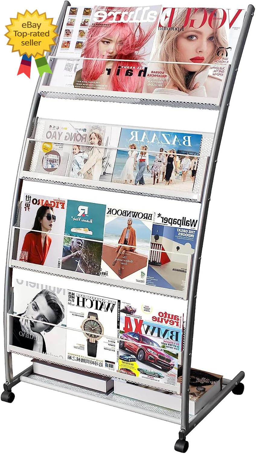 Magazine Rack Floor Standing,Brochure Display Stand 4 Pockets Metal Literature