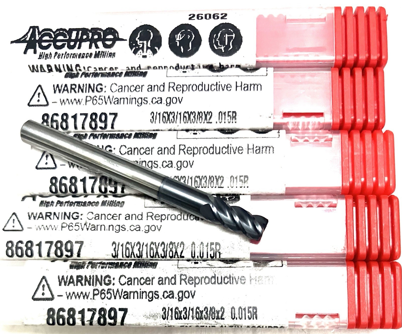 5PC Accupro 3/16″ 4FL Corner Radius End Mill .015R Carbide AlTiN 86817897 NEW