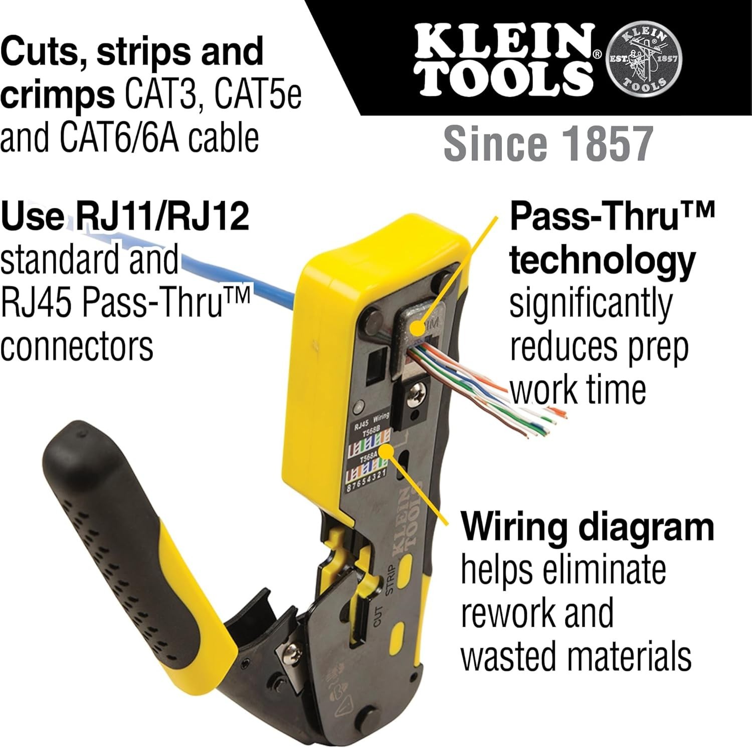 Data Cable Crimper Wire Stripper Cutter for RJ11 RJ12 RJ45 Pass-Thru Connectors
