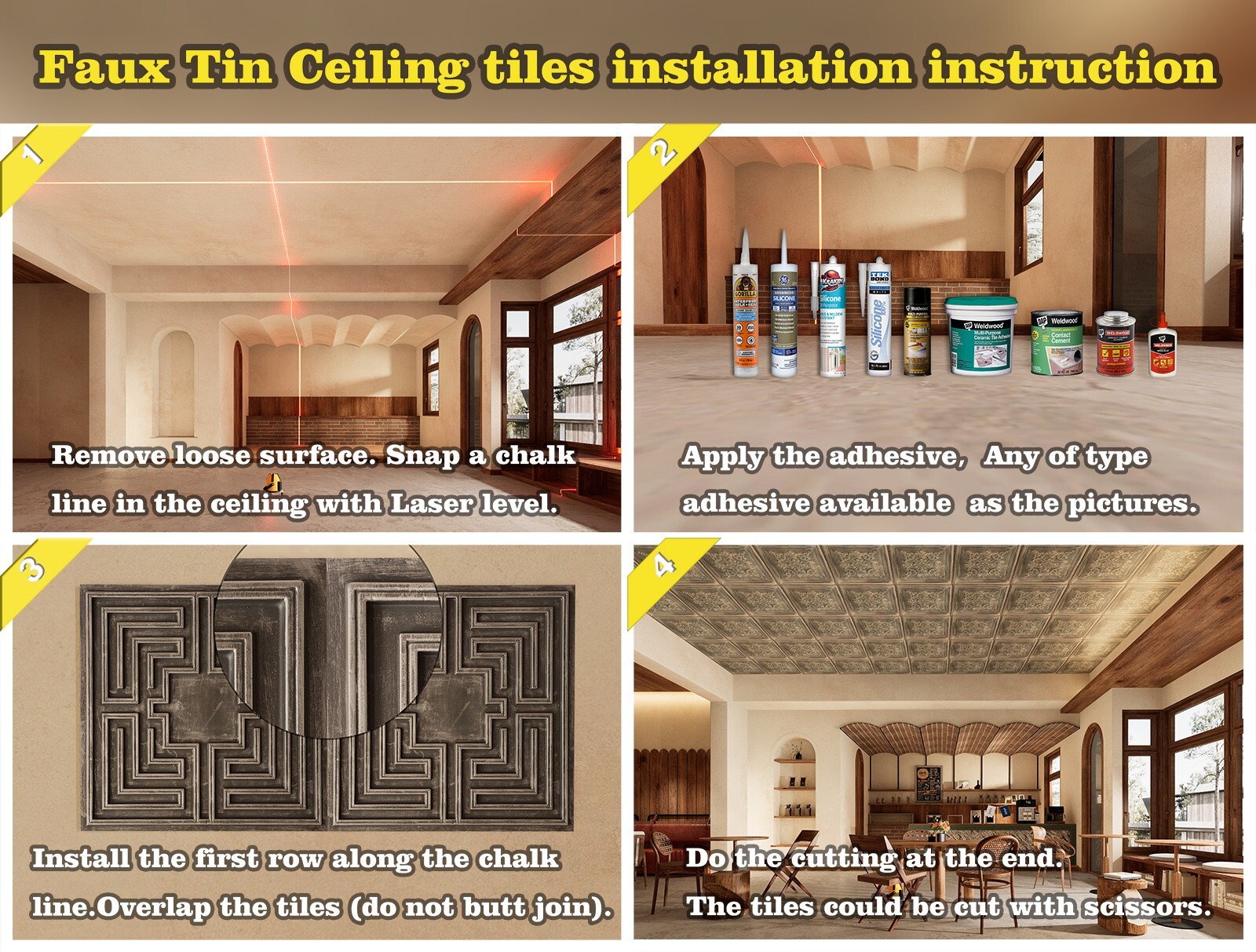 Artistic 3D Ceiling Tile Embossed Interior Wall Panel PL62 golden 10pcs/lot
