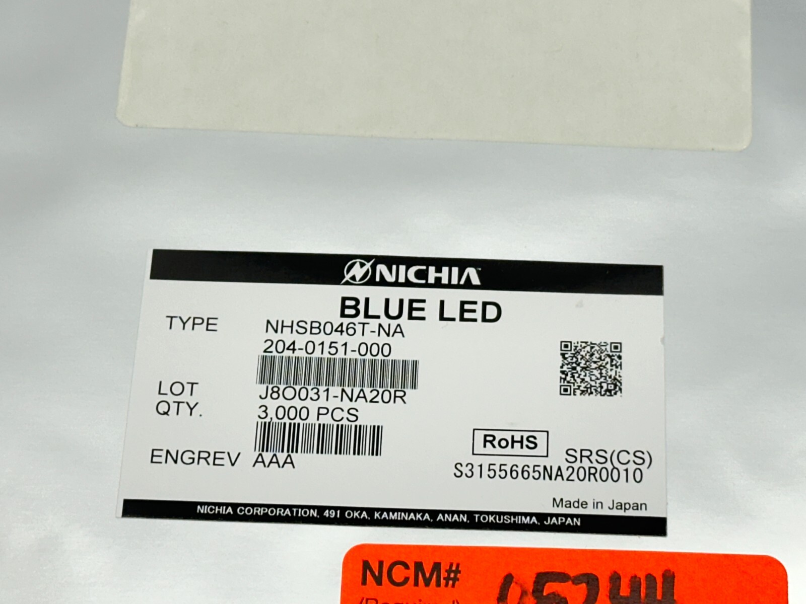 Nichia NHSB046T-NA Single Color LED Blue 204-0151-000 3000 QTY REEL