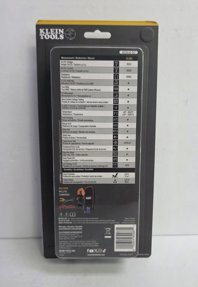 Klein Tools CL390 400A AC Auto-Ranging TRMS Clamp Meter 