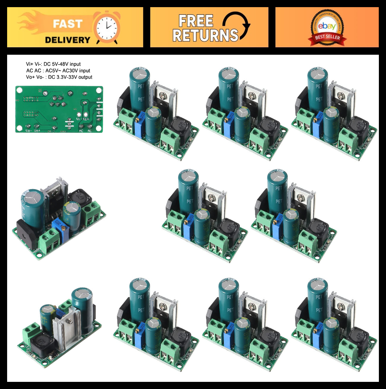 8pcs DC Step Down Buck Converter 5-30V to 2.5-35V Voltage Regulator 2A Module