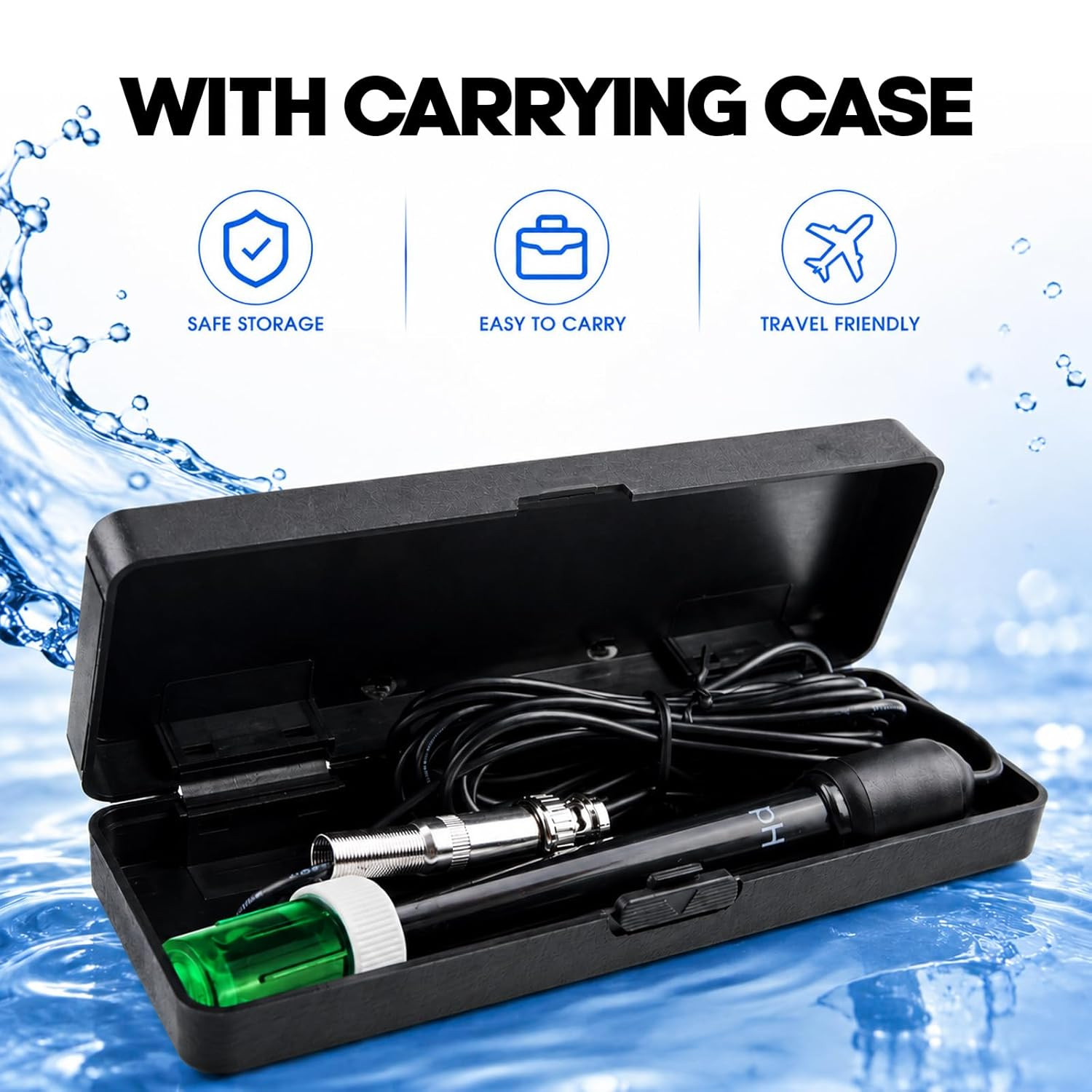 Long Body Ph Electrode with BNC Socket Probe 300Cm Cable 0-14Ph for Ph Meter, Ph
