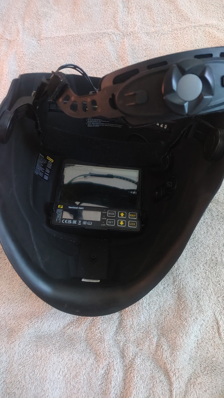 ESAB Sentinel A60 welding helmet, gloves,arm protectors, visiors & carry bag