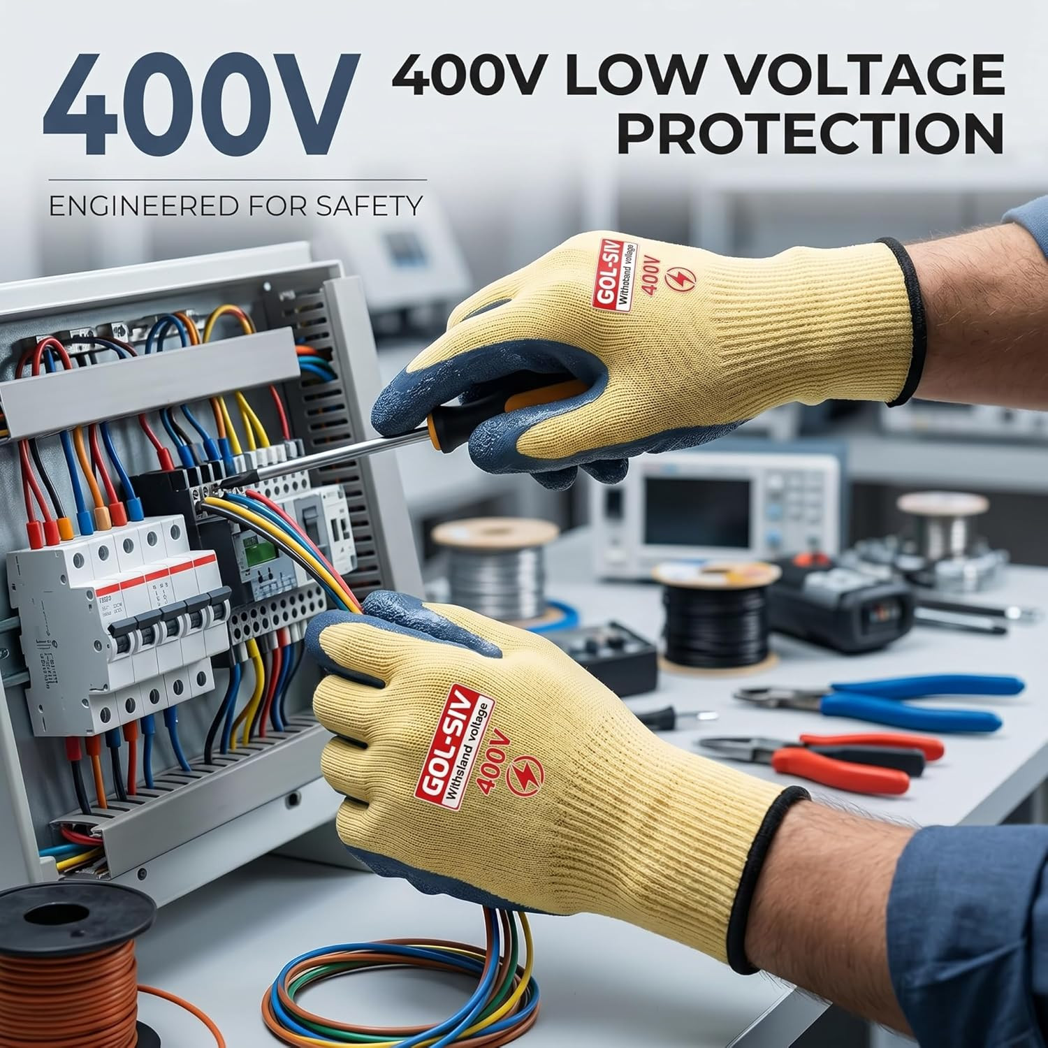 Insulated Electrician Gloves 400V Rubber Safety Work Gloves Size Large