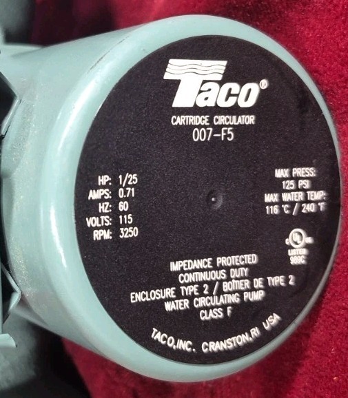 Taco 007-F5 Cast Iron Circulator, 1/25 HP New Open Box