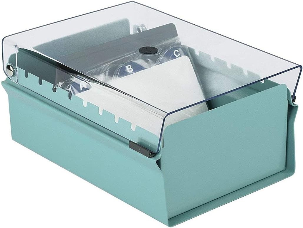 Green Metal Card File Holder with AZ Index – Modern Design