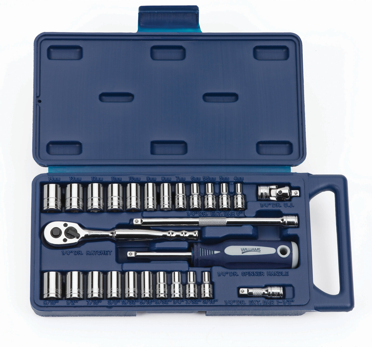 27pc 1/4″Drive ShallowSAE&Metric Socket Set 12point Supertorque Chrome Williams
