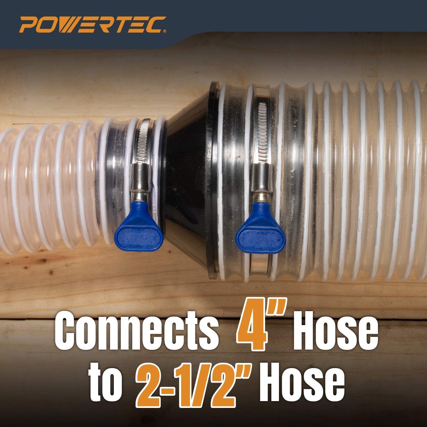POWERTEC 70136-P2 4-Inch Hose to 2-1/2 Inch Hose Cone Reducer, 2PK