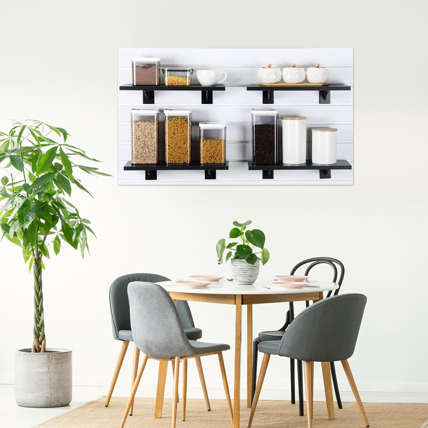 Beeveer 8 Pack Wooden Slatwall Shelf Set 15.7 × 5.9 Inch Black Slatwall Shelves