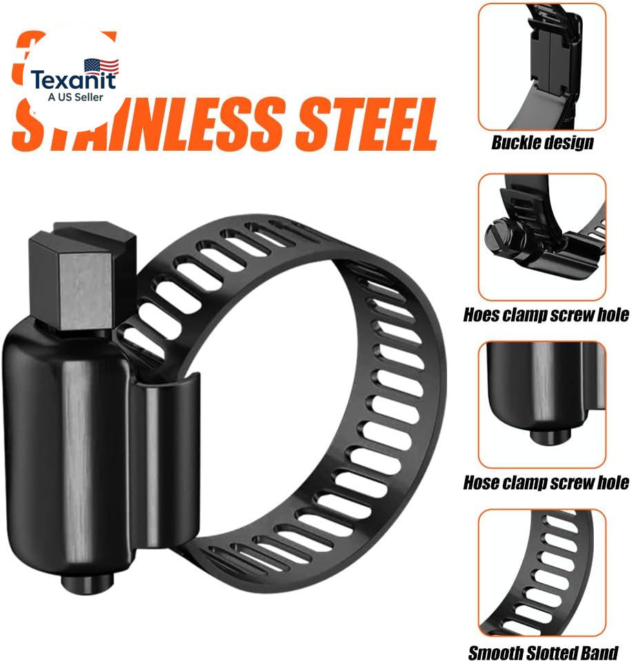 20Pcs Black Hose Clamp,3/4″- 1-1/2″(21-38Mm)304 Hose Clamps Stainless Steel Adju