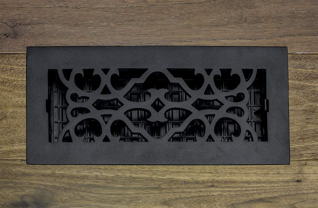 Decor Grates AC408-BLK Victorian Floor Register 4 x 8 Inches Cast Iron Black