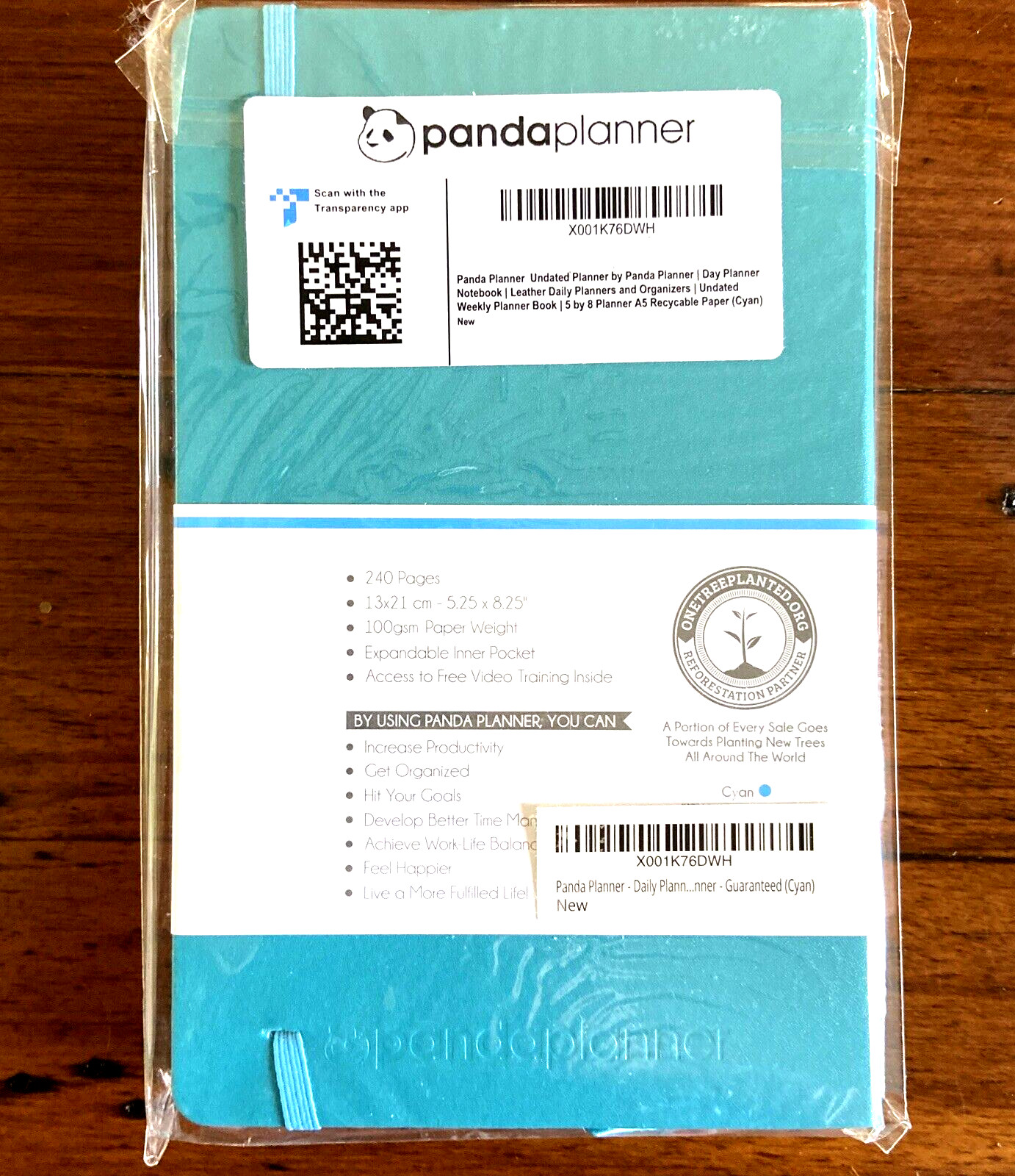 Panda Planner Hardcover Non Dated Daily Planner 5.25 x 8.25 Week Month Cyan Teal