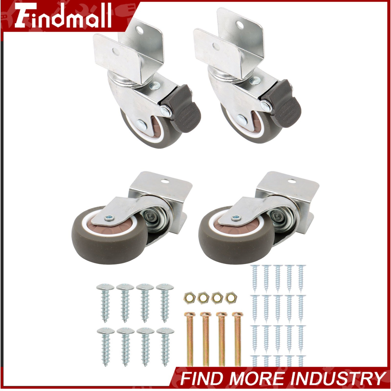 Findmall 4 PCS 2″ U-Bracket Shaped Caster Wheels (2 With Brake & 2 Without)