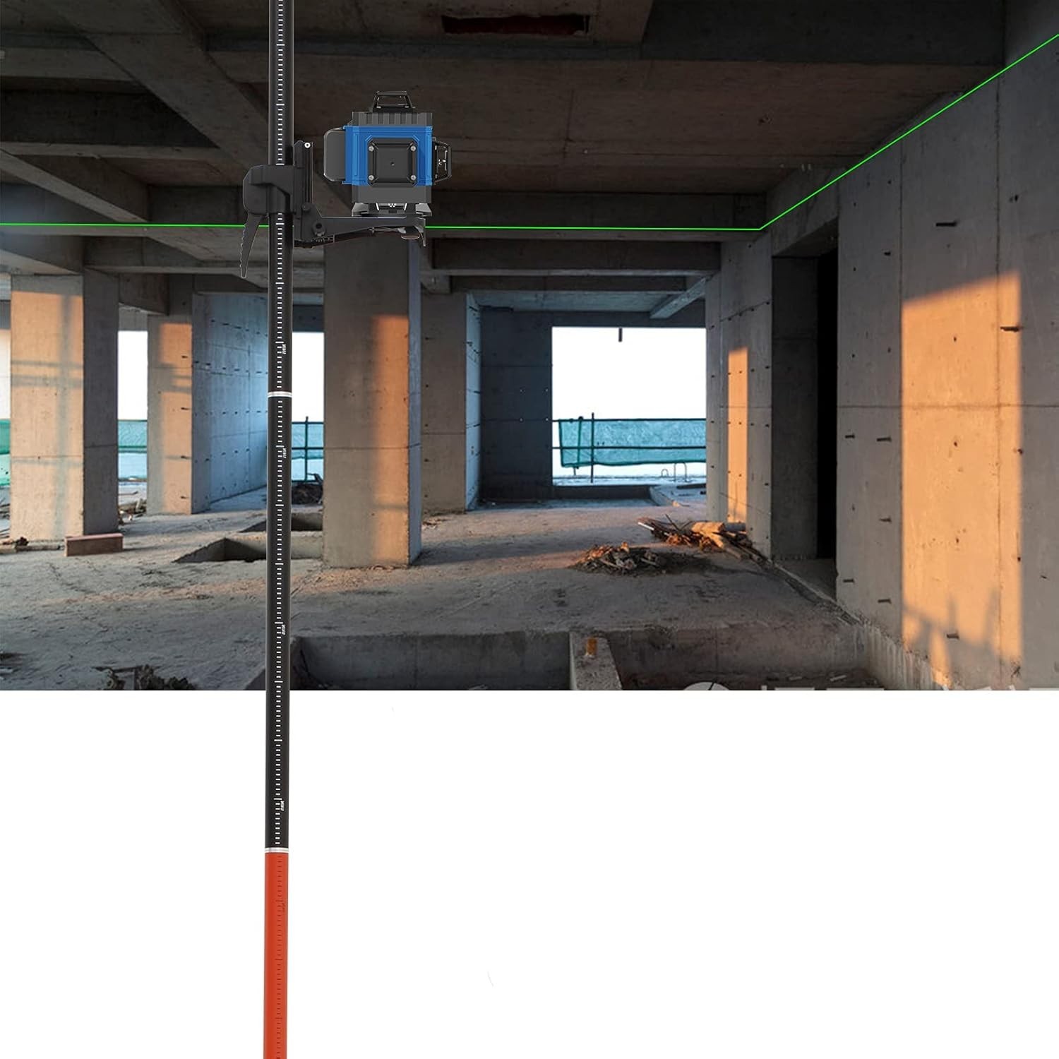 Telescoping Laser Level Pole, 12 FT/3.7 M Tripod Laser Pole with Adjustable M…