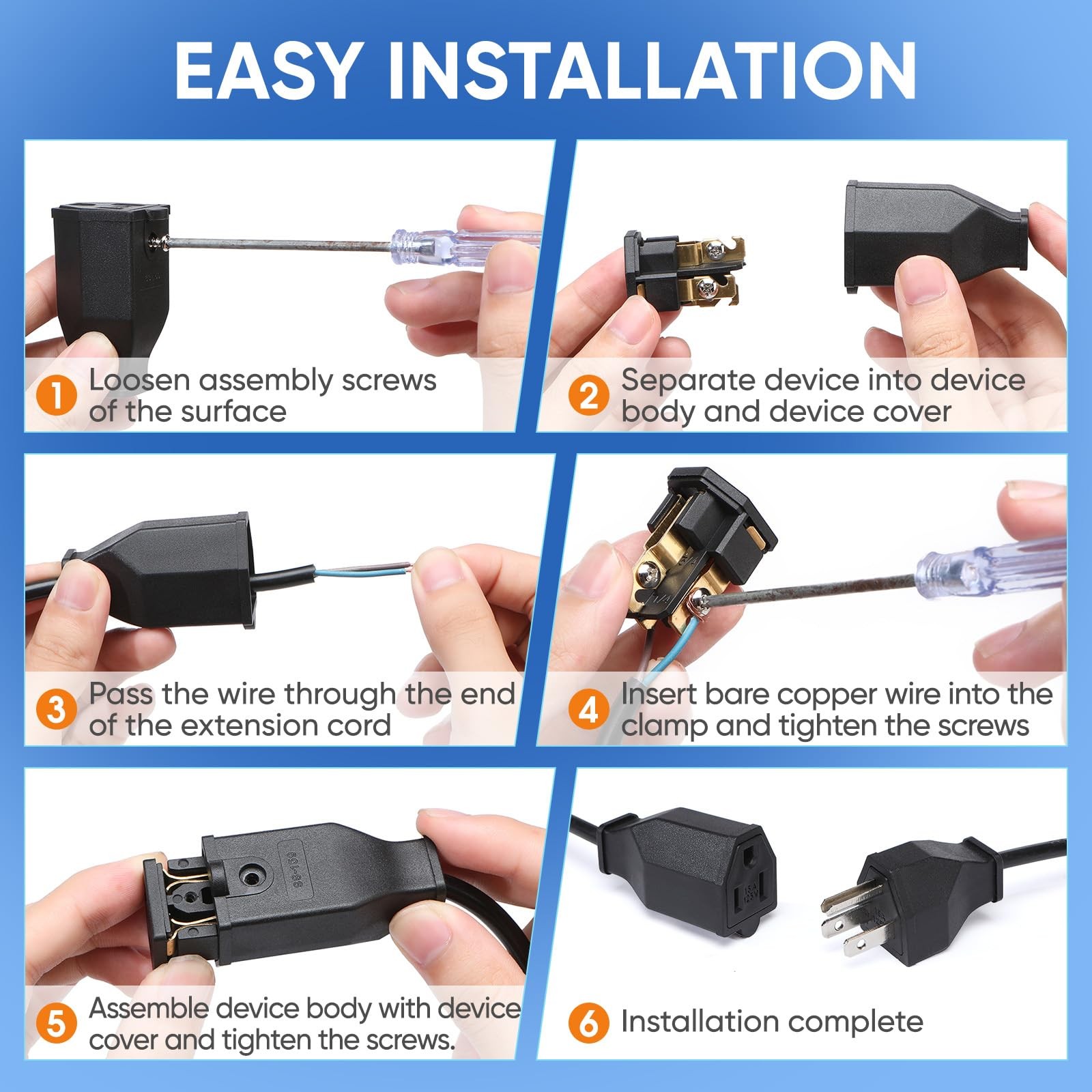 1 Set Extension Cord Repair Replacement Ends,Male and Female Electrical Plug End