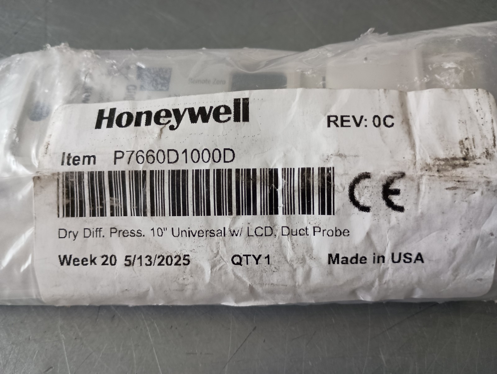 NEW HONEYWELL P76601000D 10.0″ DRY PRESSURE SENSOR W/ DISPLAY AND PROBE