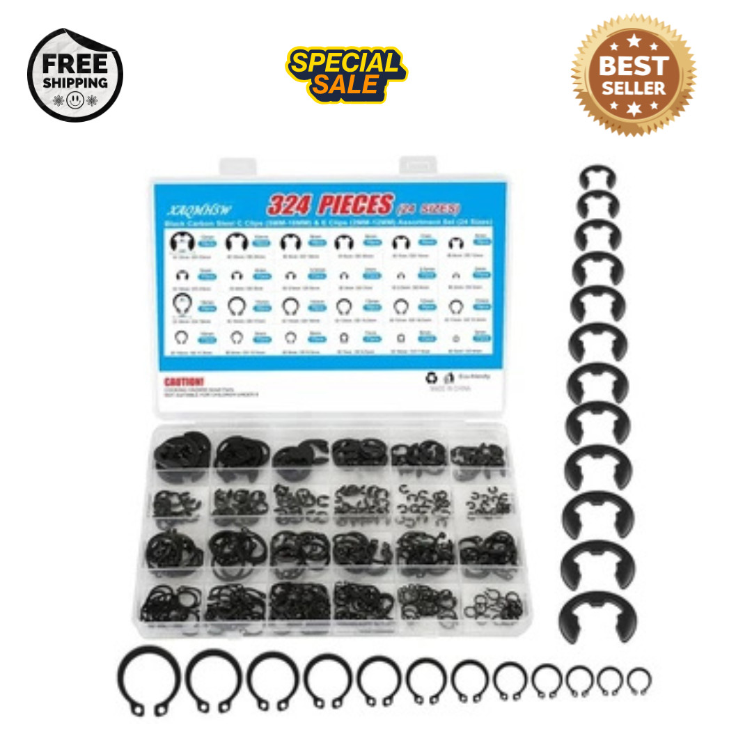324Pcs C Clips & E Clips Assortment Kit 24 Sizes C Clip 5mm–16mm & E Clip
