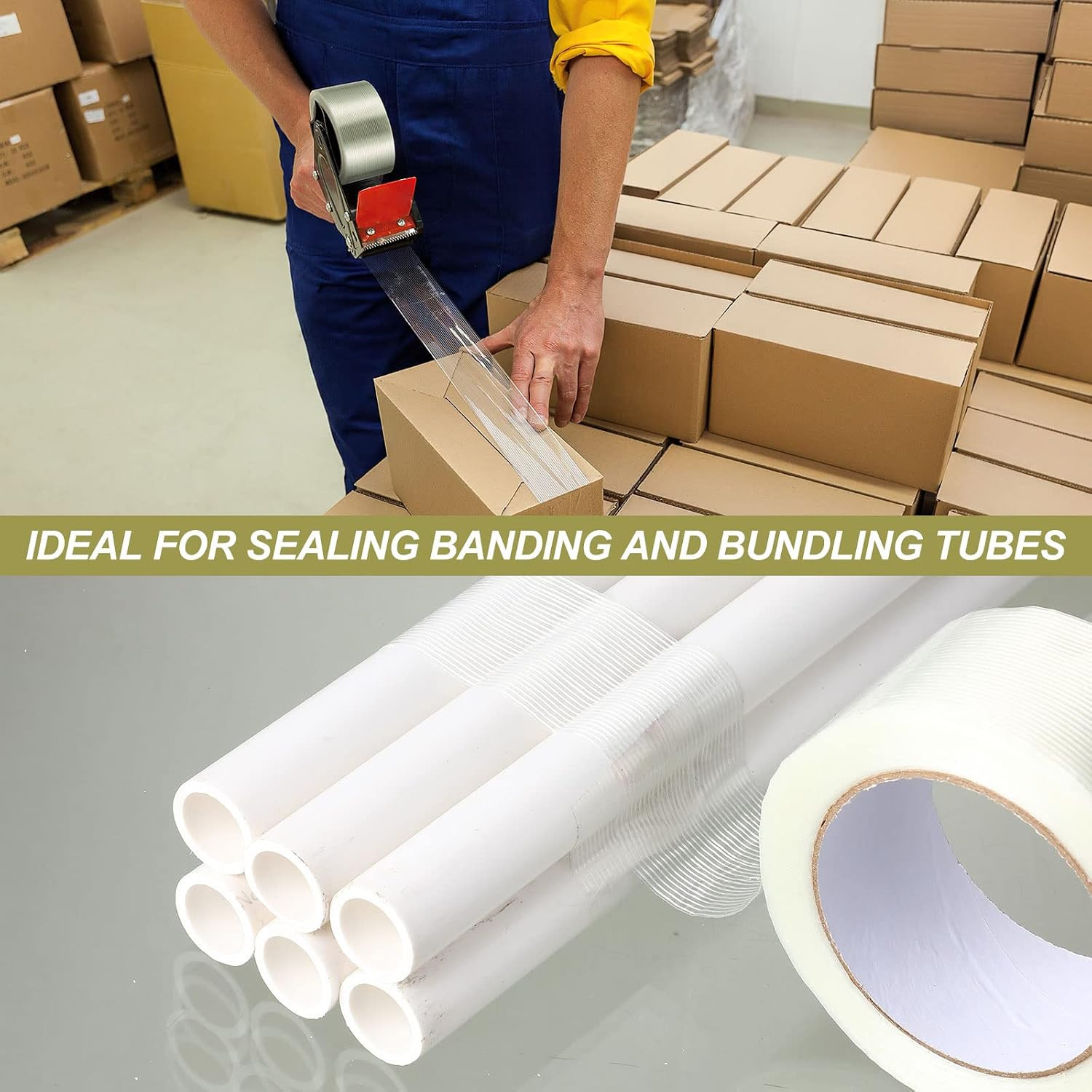 40 Rolls Strapping Tape Bulk 2 Inch X 60 Yards 5.5 Mil Fiberglass Filament Tape