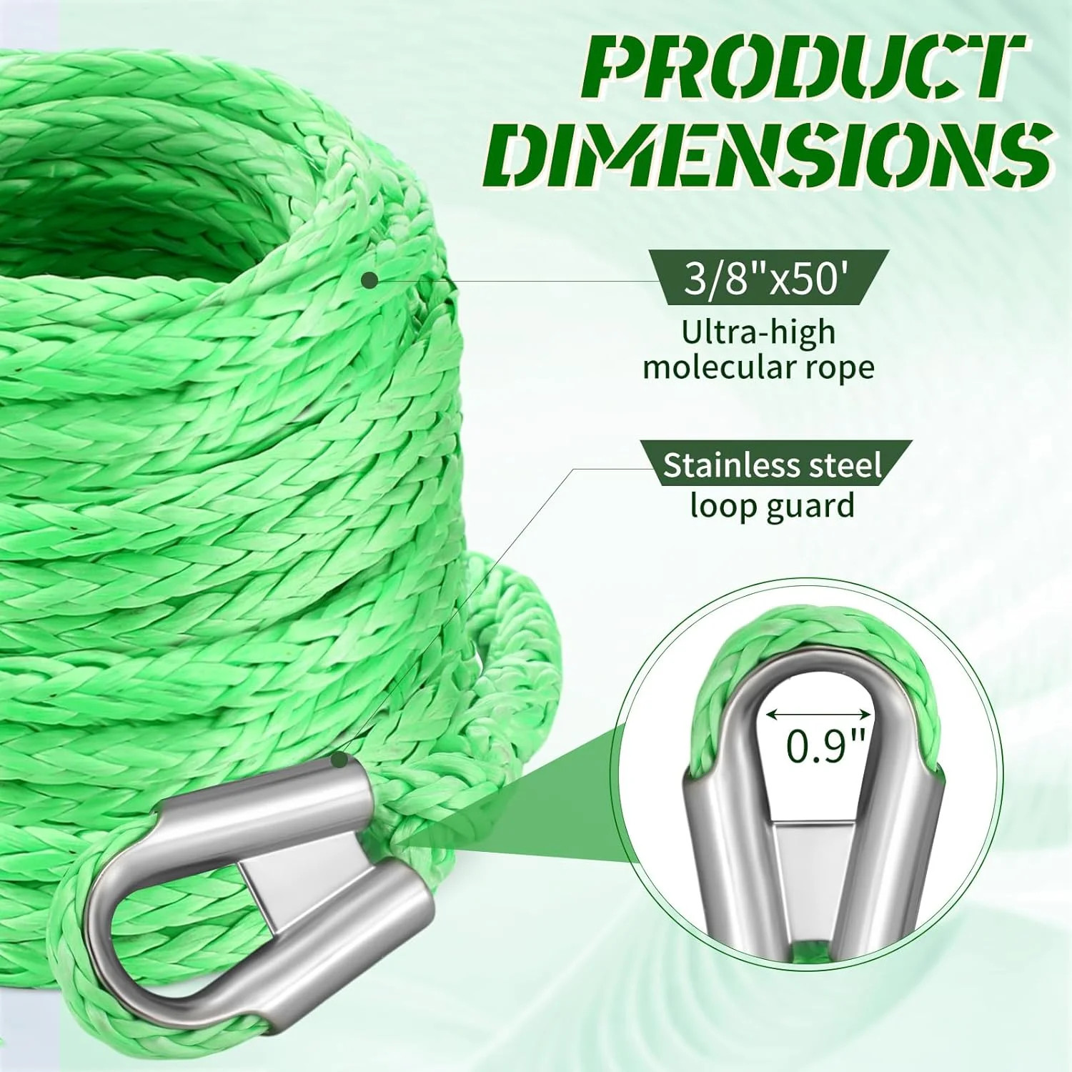 3/8″ x 50FT Synthetic Winch Rope 24500LB Extension Cable for ATV UTV