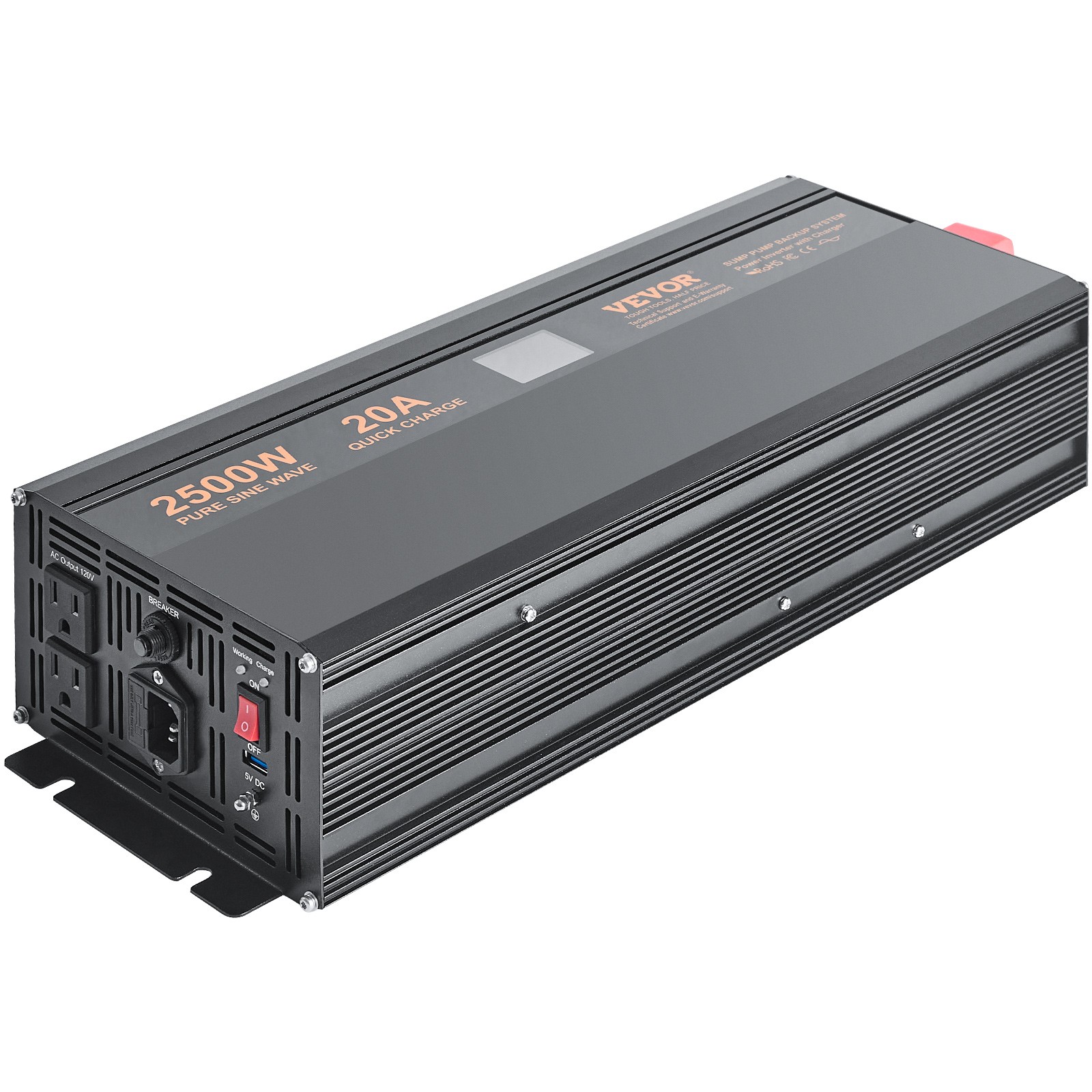 VEVOR 2500W Sump Pump Battery Backup System Inverter LCD Emergency Power Outage